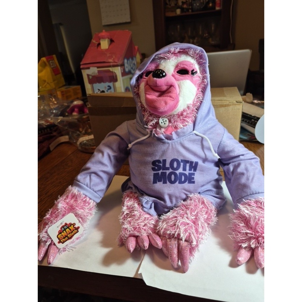 Official SNAX The Sloth Talking Plush Sloth Toy  in purple Hoodie Sloth Mode